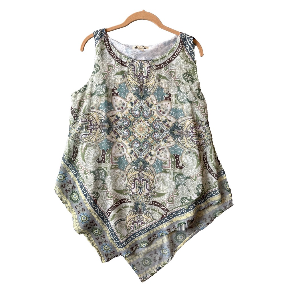 Y2K Unity World Wear Tank Top L Paisley Boho Handkerchief Drape Tunic Festival